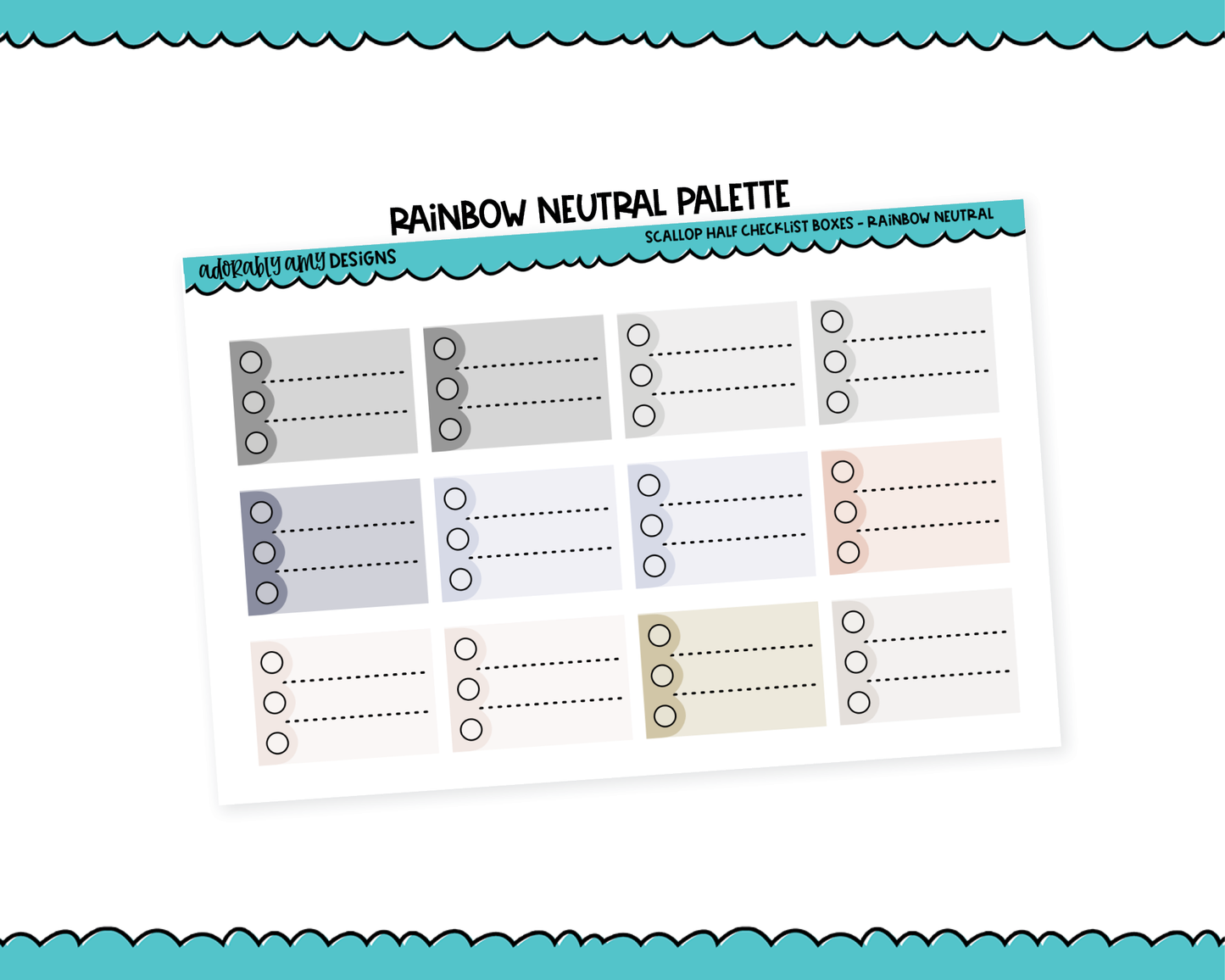 Rainbow Scallop Checklist Boxes Half Size Planner Stickers for any Planner or Insert