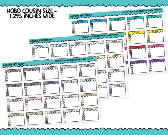 Hobo Cousin Rainbow Scallop To Do Boxes Planner Stickers for Hobo Cousin or any Planner or Insert