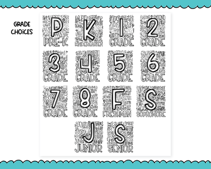 Foiled School Grade Doodle Stickers Pre-K to Senior Planner Stickers for any Planner or Insert