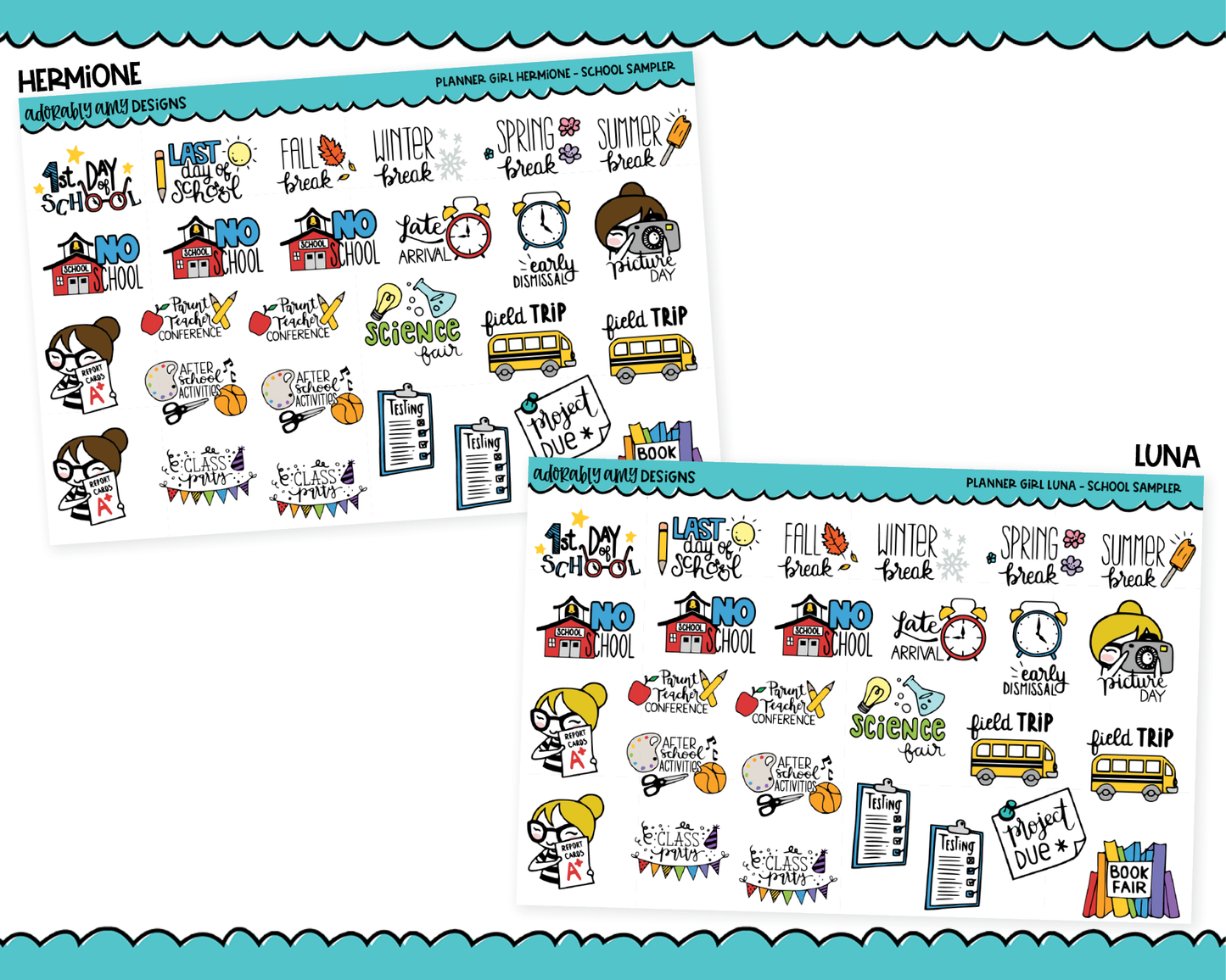 Doodled Planner Girls Character Stickers School Sampler Decoration Planner Stickers for any Planner or Insert