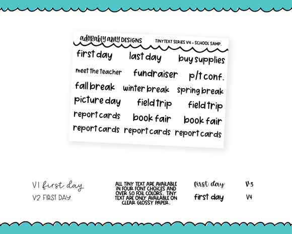 Foiled Tiny Text Series - School Sampler Checklist Size Planner Stickers for any Planner or Insert
