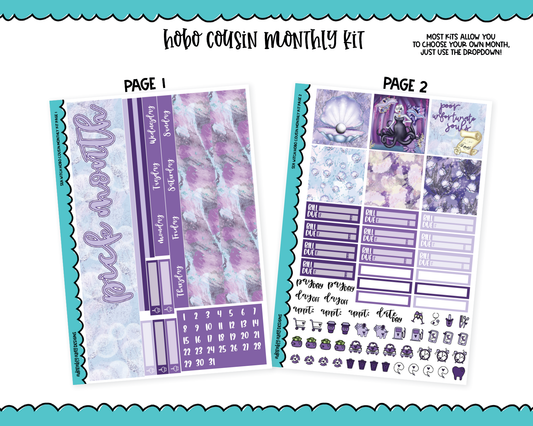 Hobonichi Cousin Monthly Pick Your Month Sea Witch Ursula Little Mermaid Themed Planner Sticker Kit for Hobo Cousin or Similar Planners