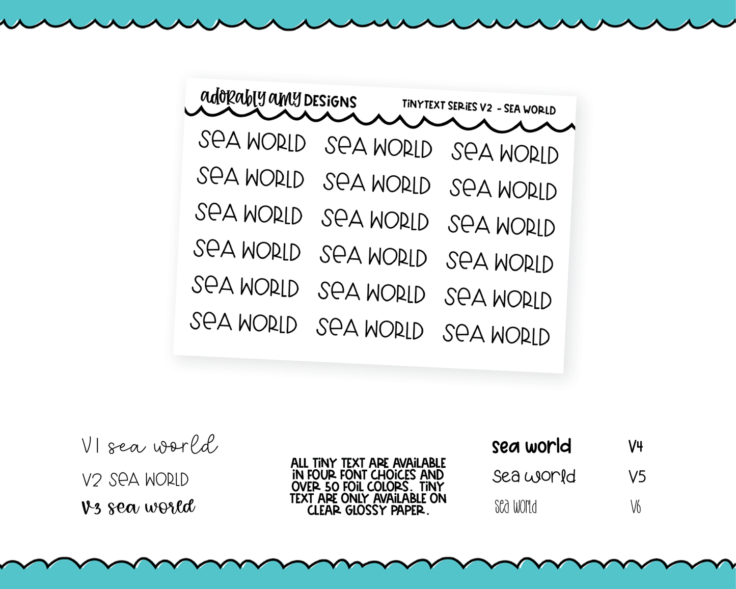 Foiled Tiny Text Series - Sea World Checklist Size Planner Stickers for any Planner or Insert