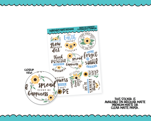 Seeds of Kindness Quote Sampler Planner Stickers for any Planner or Insert
