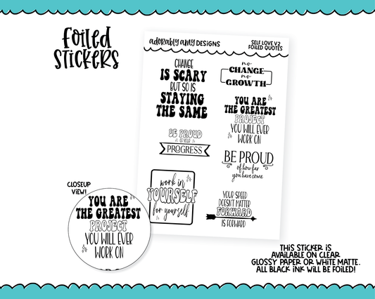 Foiled Self Love V2 Quotes Sampler Planner Stickers for any Planner or Insert