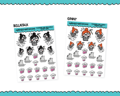 Doodled Planner Girls Character Stickers Shark Week Decorative Planner Stickers for any Planner or Insert