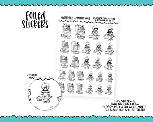 Foiled Doodled Planner Girls Christmas Shopping and Wrap Gifts Planner Stickers for any Planner or Insert