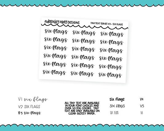 Foiled Tiny Text Series - Six Flags Checklist Size Planner Stickers for any Planner or Insert