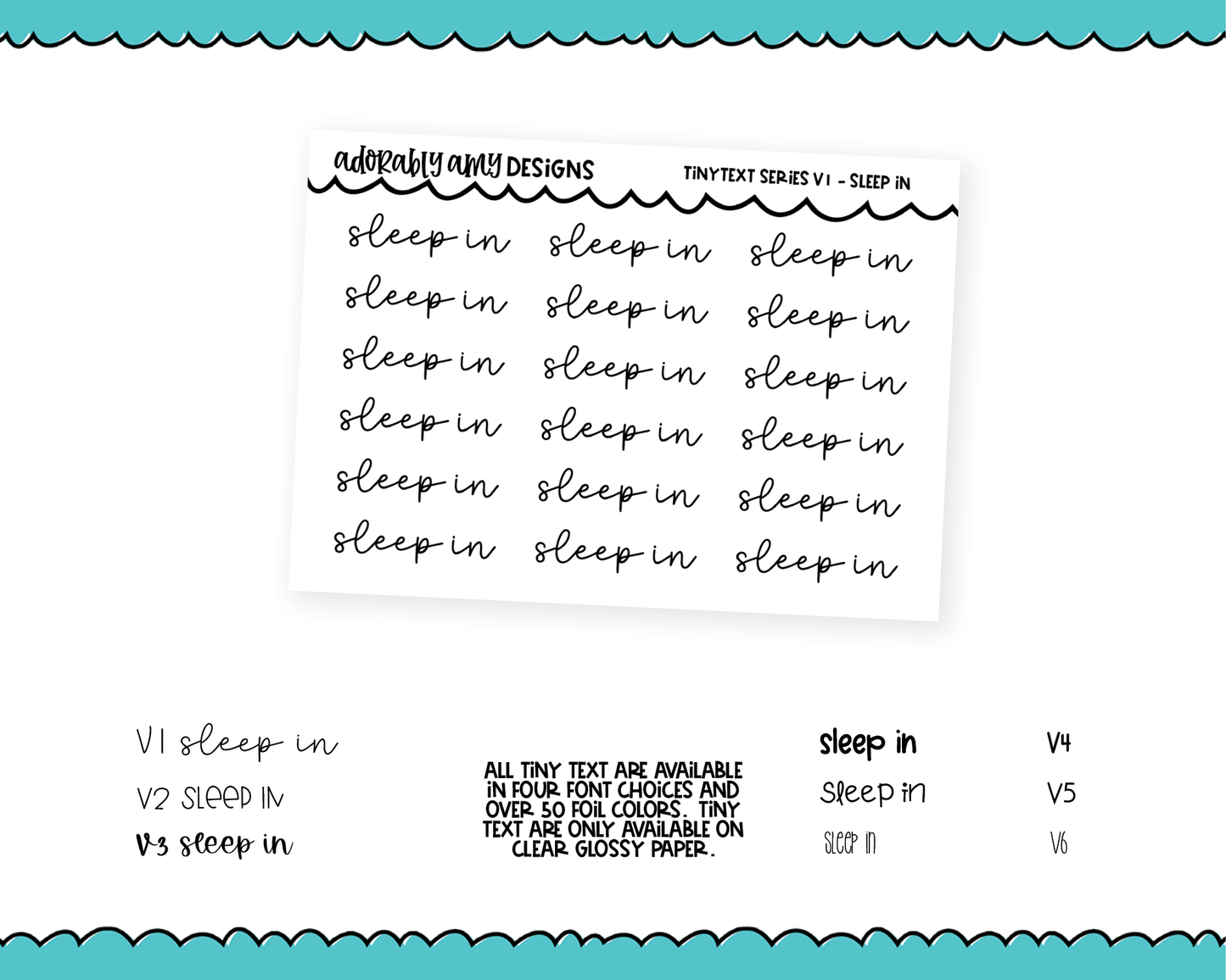 Foiled Tiny Text Series - Sleep In Checklist Size Planner Stickers for any Planner or Insert