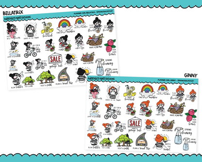 Doodled Planner Girls Character Stickers Spring Bucket List Decoration Planner Stickers for any Planner or Insert