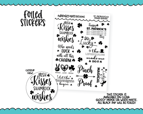 Foiled St Patrick's Day Typography V2 Sampler Planner Stickers for any Planner or Insert
