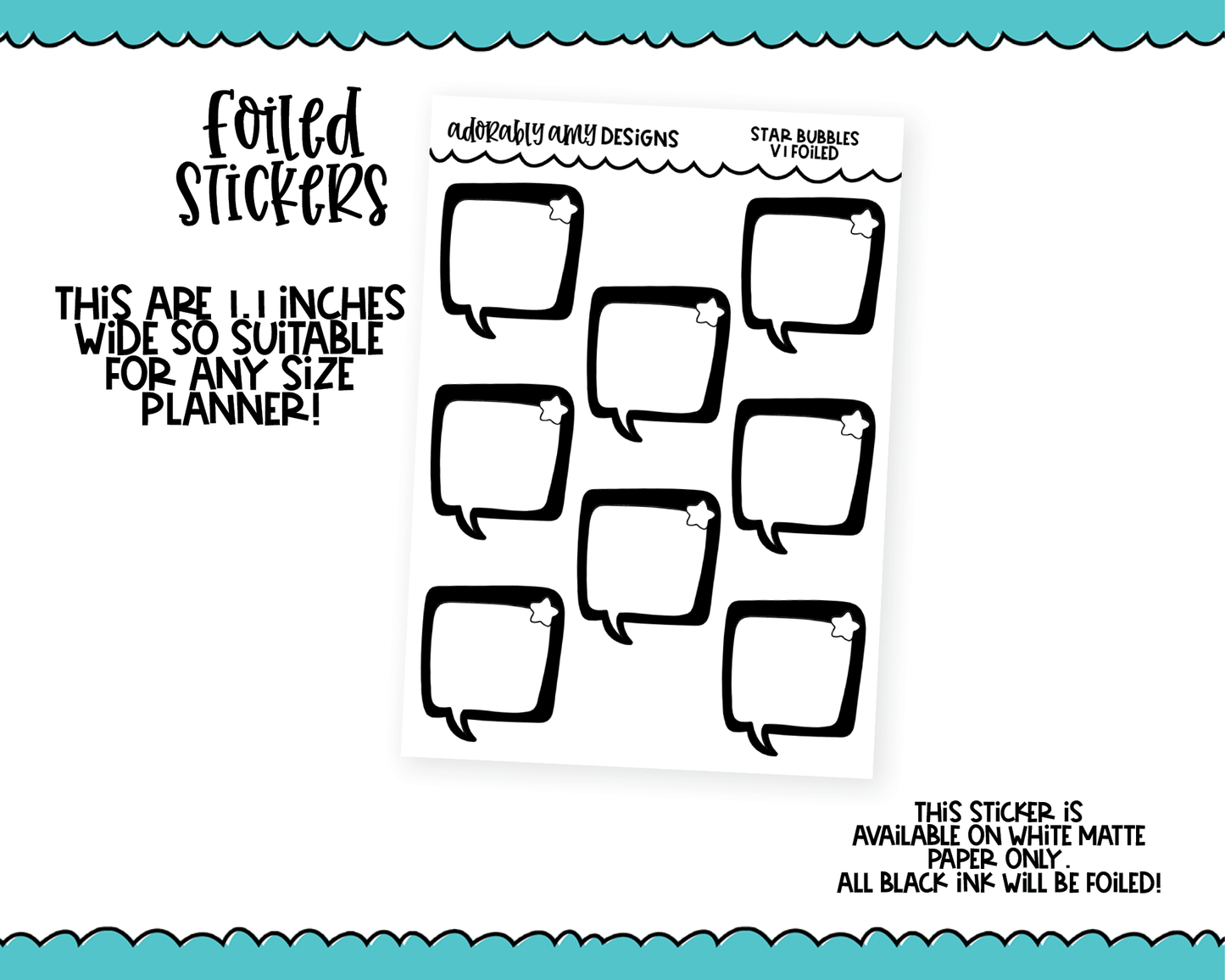 Foiled Star Speech Bubbles V1 Boxes Planner Stickers for any Planner or Insert