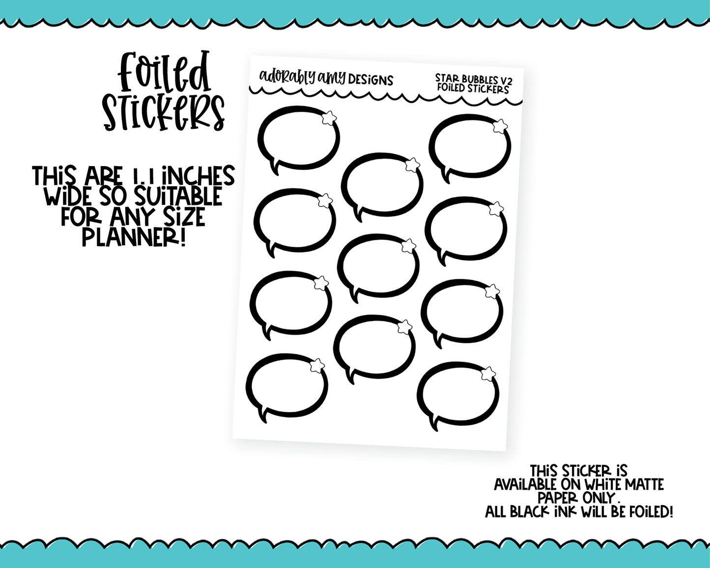 Foiled Star Speech Bubbles V2 Boxes Planner Stickers for any Planner or Insert