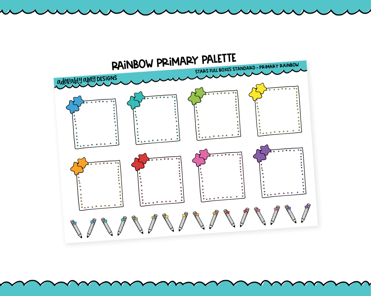 Rainbow Star Full Boxes Standard Size Stickers for any Planner or Insert
