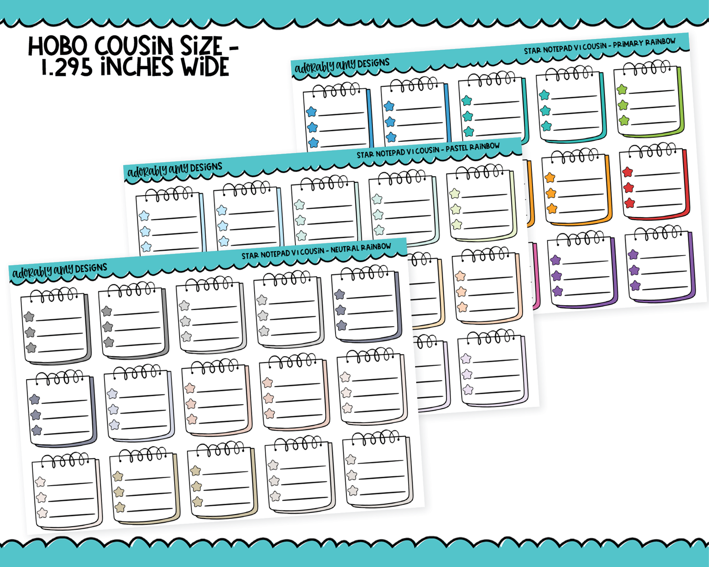Hobo Cousin Rainbow Star Notepads List Boxes V1 Planner Stickers for Hobo Cousin or any Planner or Insert