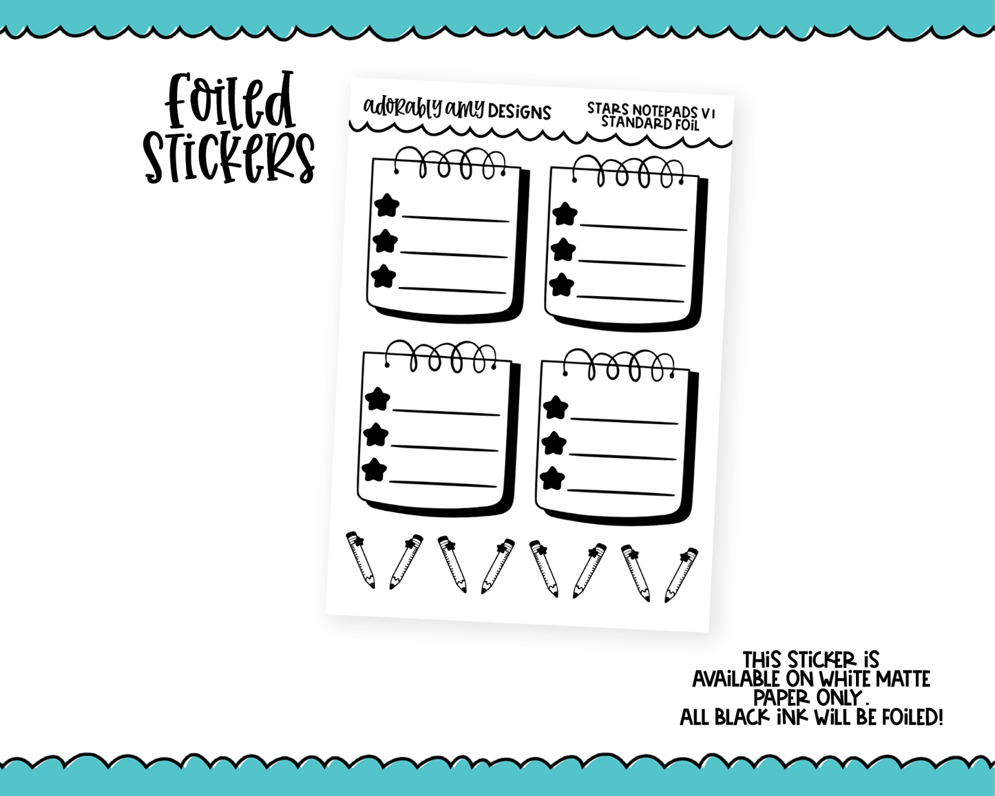 Foiled Star Notepads List Boxes V1 Planner Stickers for any Planner or Insert