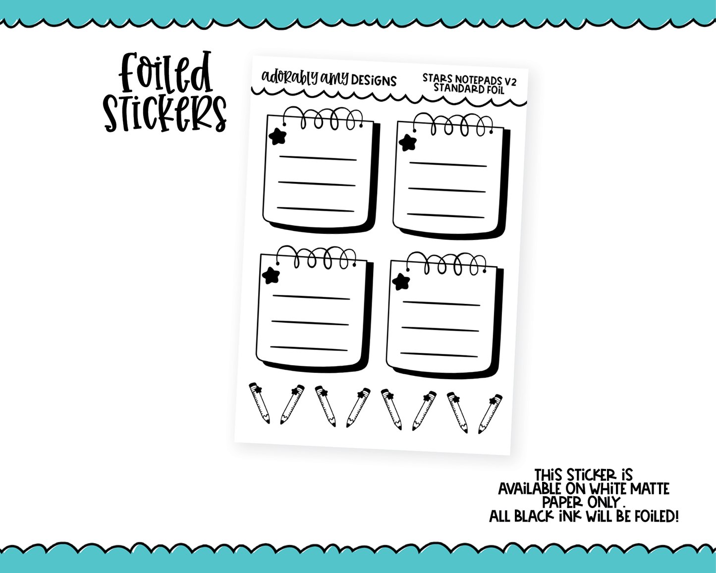 Foiled Star Notepads List Boxes V2 Planner Stickers for any Planner or Insert