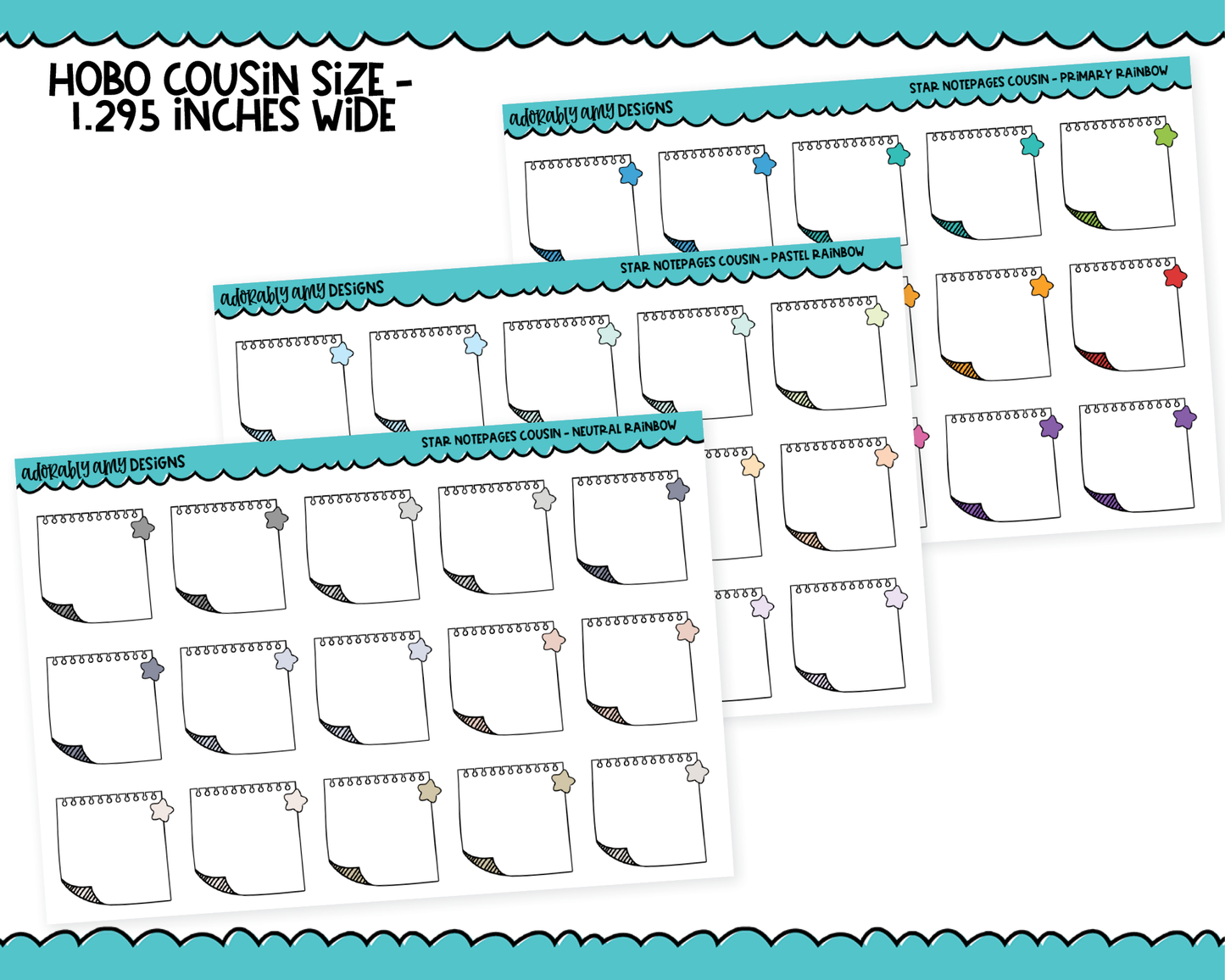 Hobo Cousin Rainbow Star Notepage Boxes Planner Stickers for Hobo Cousin or any Planner or Insert