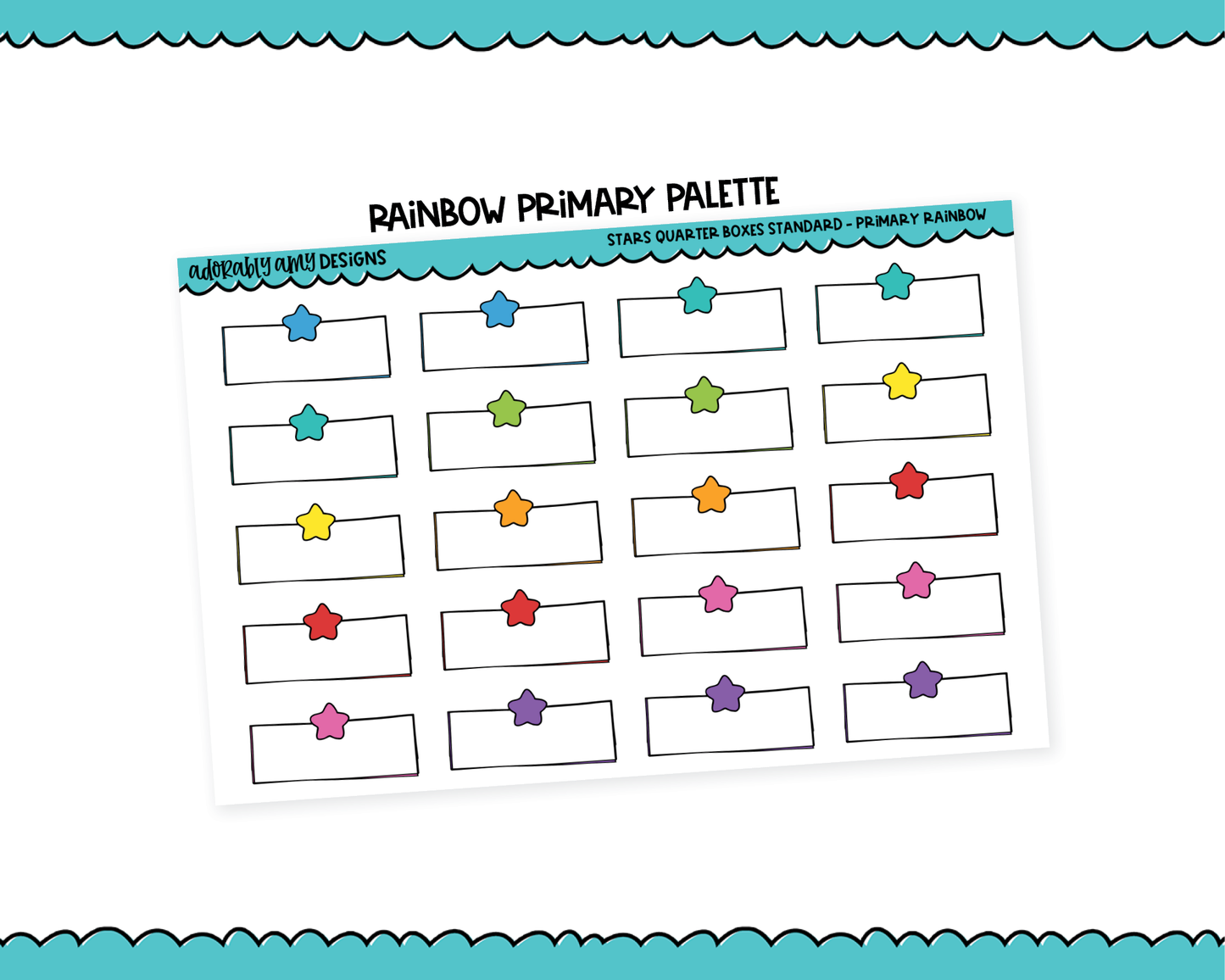 Rainbow Star Quarter Boxes Standard Size Stickers for any Planner or Insert
