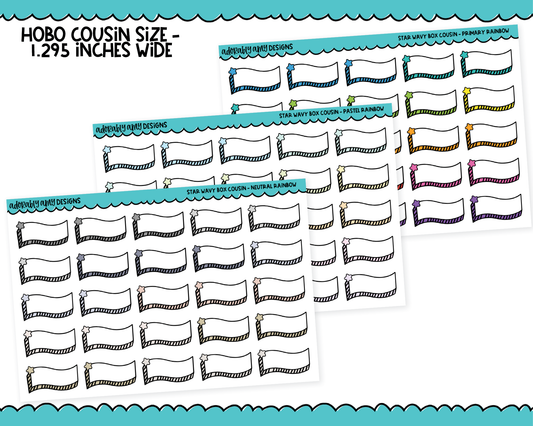 Hobo Cousin Rainbow Star Wavy Quarter Boxes Planner Stickers for Hobo Cousin or any Planner or Insert