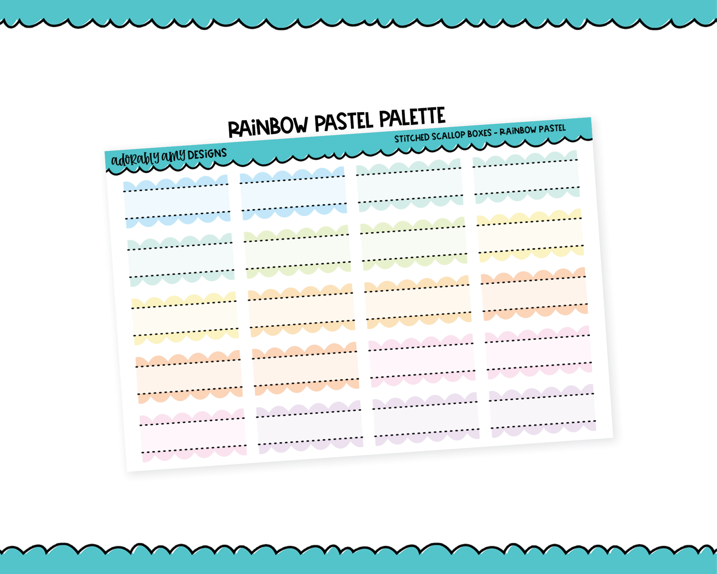 Rainbow Scalloped Stitched Quarter Box Reminder Planner Stickers for any Planner or Insert