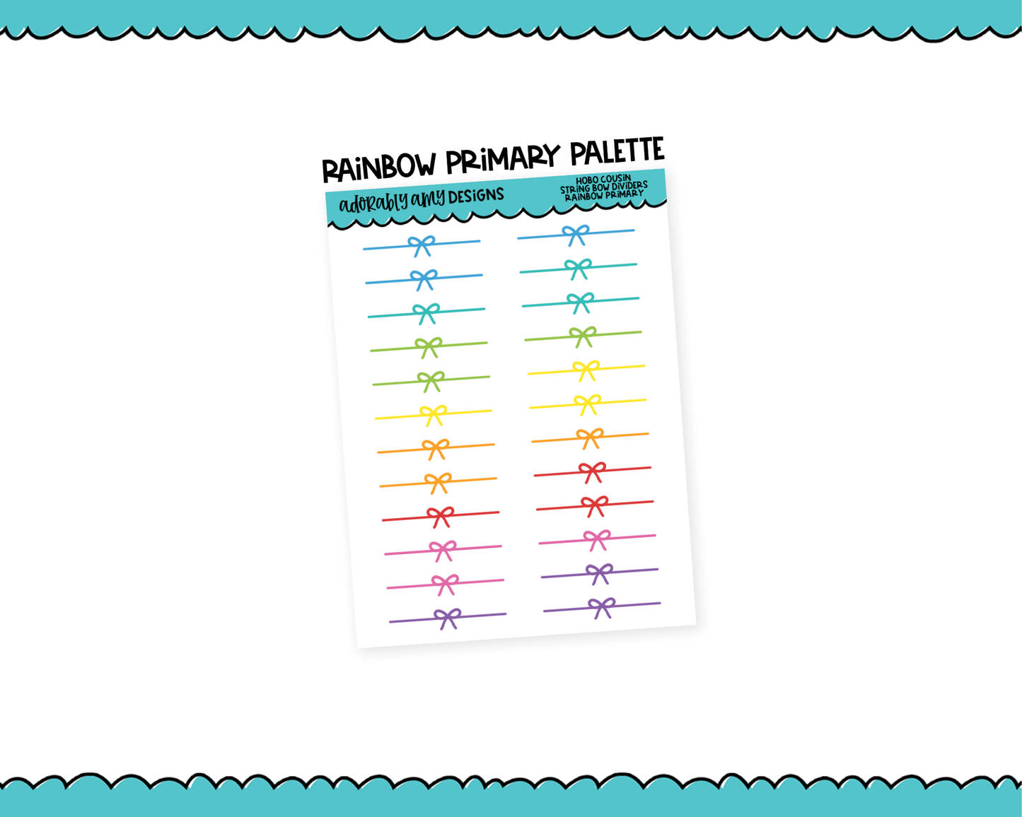 Hobo Cousin Rainbow String Bows Headers or Dividers Planner Stickers for Hobo Cousin or any Planner or Insert