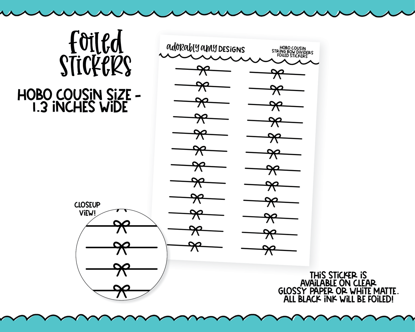Foiled Hobo Cousin String Bow Dividers/Headers Planner Stickers for Hobo Cousin or any Planner or Insert