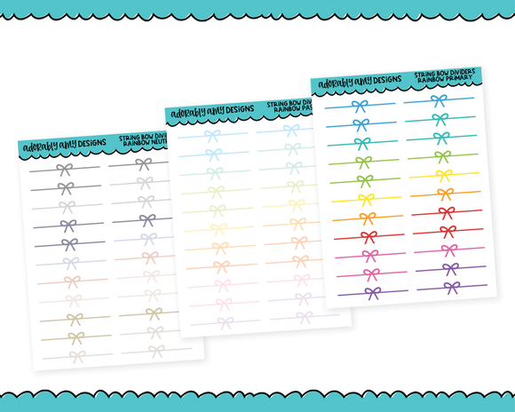 Rainbow String Bow Headers or Dividers for Any Planner or Insert