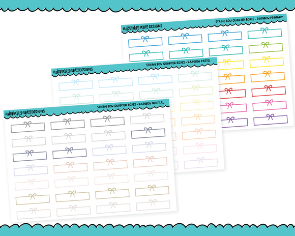 Rainbow String Bows Quarter Box Planner Stickers for any Planner or Insert