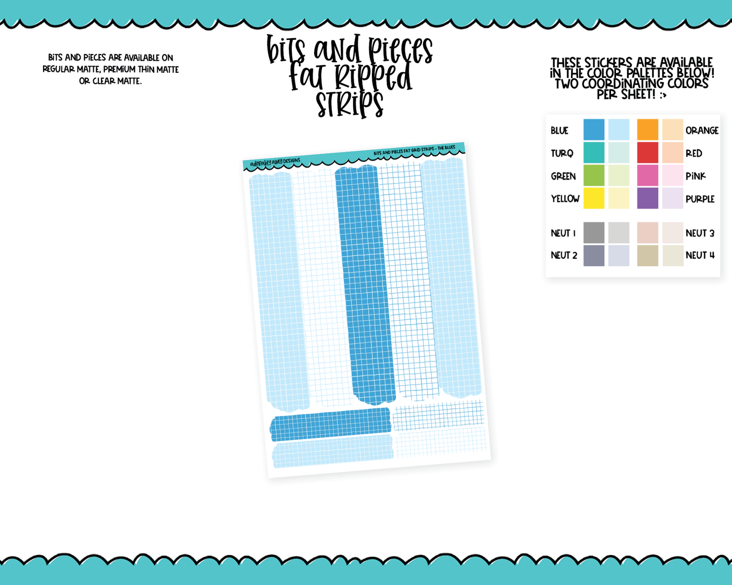 Bits & Pieces Fat Strips Pieces Kit Addons for Any Planner in 13 different Color Schemes