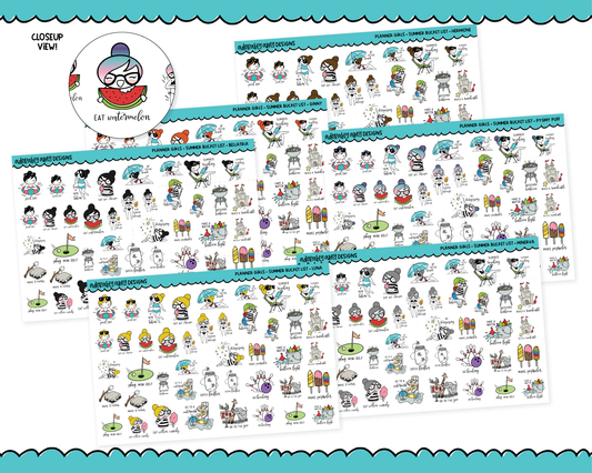 Doodled Planner Girls Character Stickers Summer Bucket List Decoration Planner Stickers for any Planner or Insert