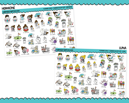 Doodled Planner Girls Character Stickers Summer Bucket List Decoration Planner Stickers for any Planner or Insert