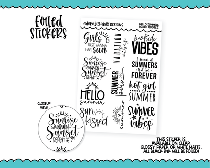 Foiled Summer Lovin' Quote Sampler Planner Stickers for any Planner or Insert