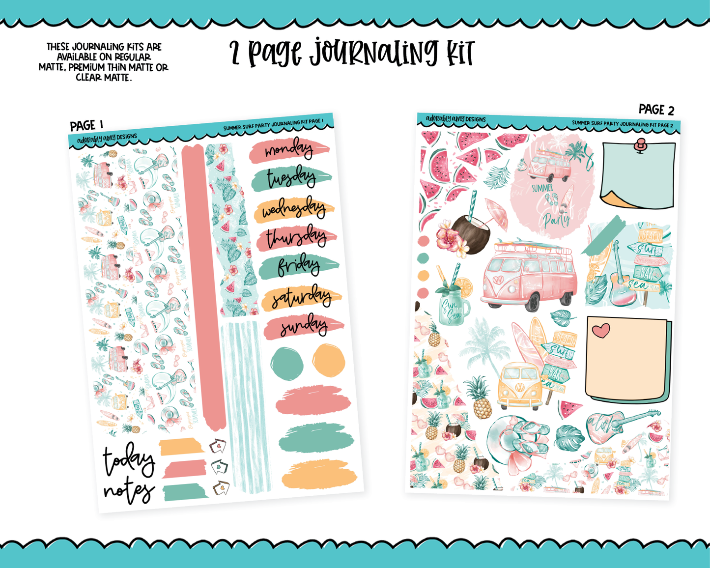 Journaling Kit - Summer Surf Party Planner Sticker Kit