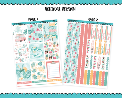 Vertical Summer Surf Party Planner Sticker Kit for Vertical Standard Size Planners or Inserts