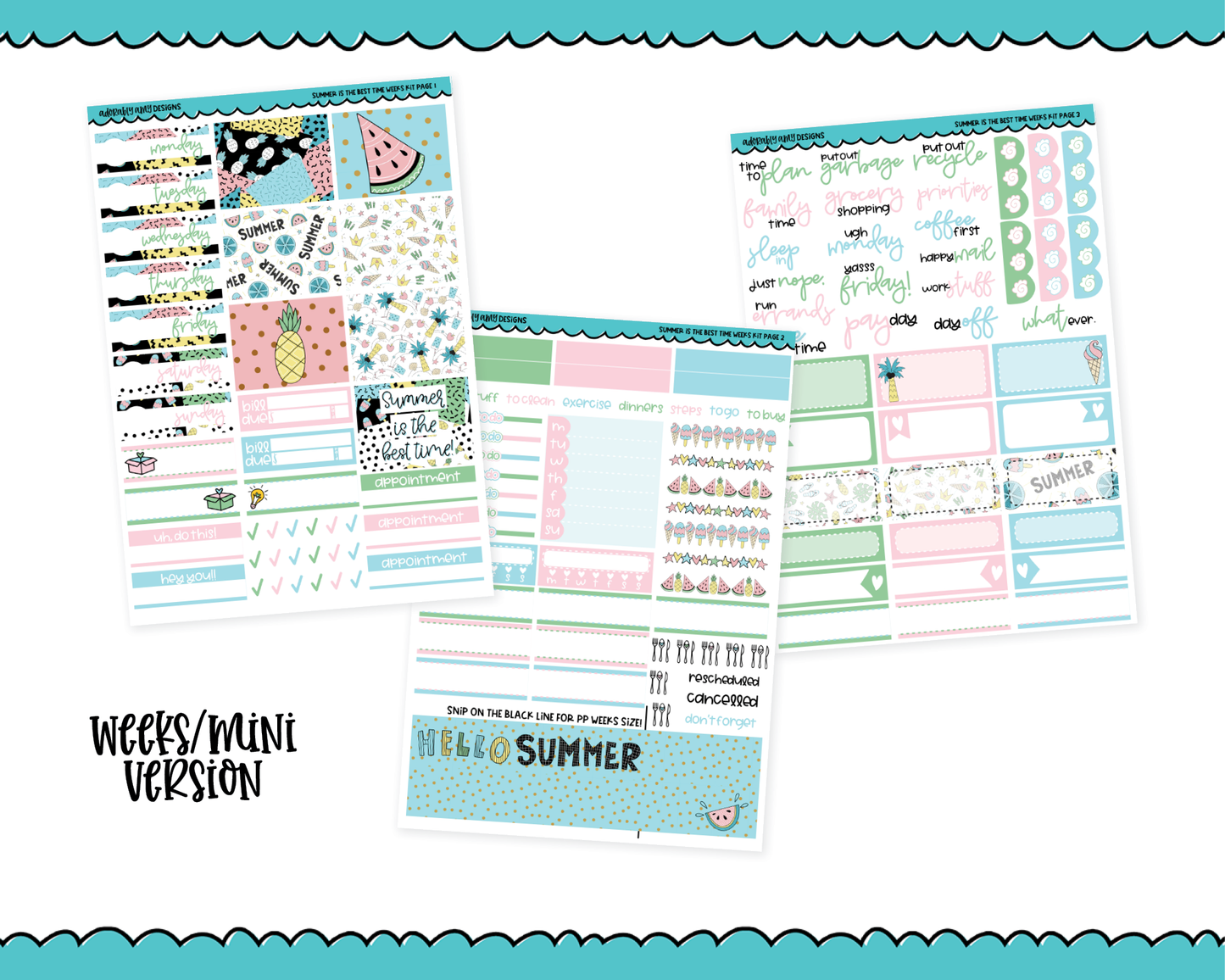 Mini B6/Weeks Summer is the Best Time Weekly Planner Sticker Kit sized for ANY Vertical Insert