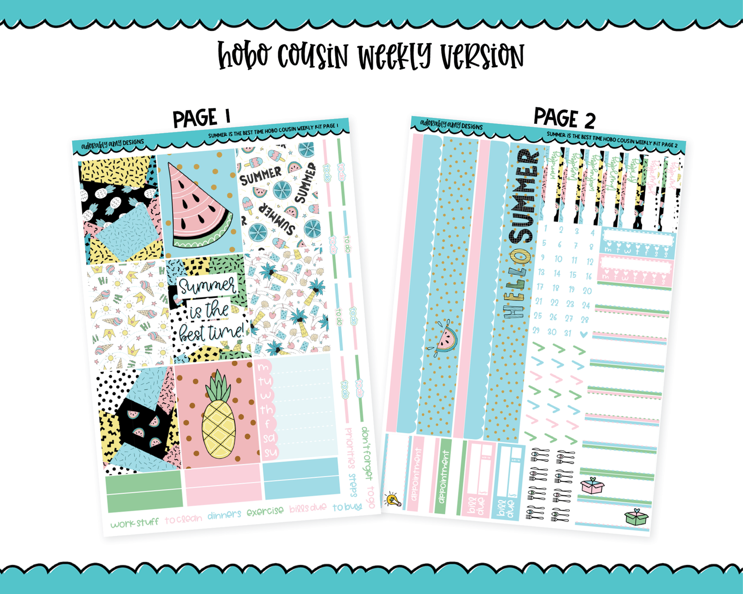 Hobonichi Cousin Weekly Summer is the Best Time Planner Sticker Kit for Hobo Cousin or Similar Planners