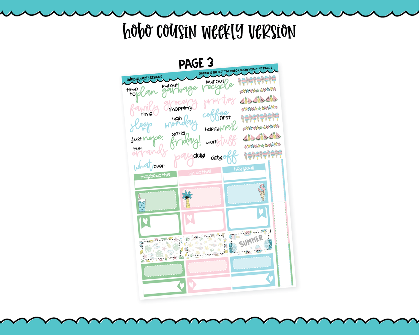 Hobonichi Cousin Weekly Summer is the Best Time Planner Sticker Kit for Hobo Cousin or Similar Planners