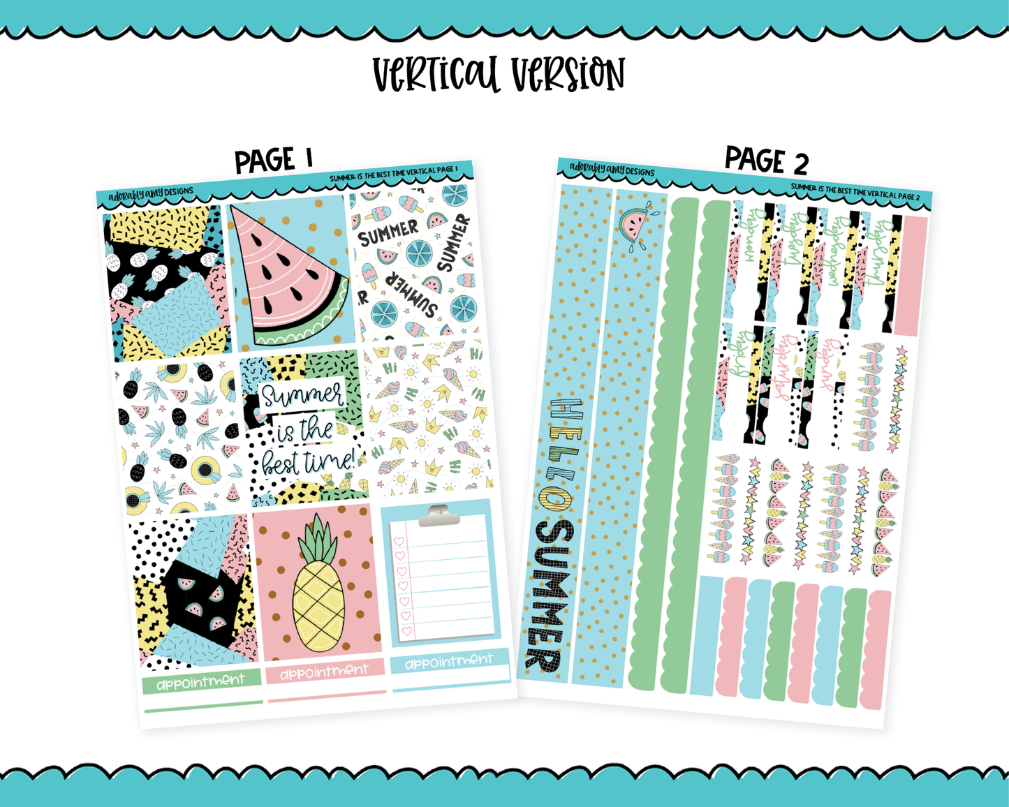 Vertical Summer is the Best Time Planner Sticker Kit for Vertical Standard Size Planners or Inserts
