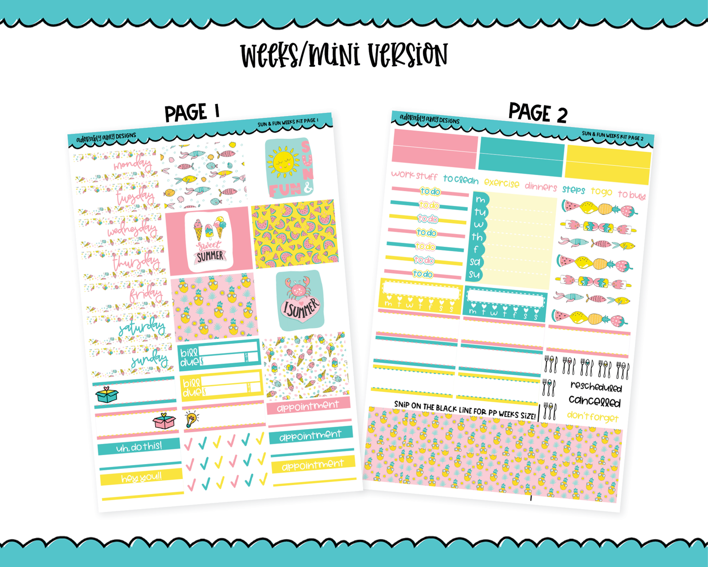 Mini B6/Weeks Sun & Fun Summer Themed Weekly Planner Sticker Kit sized for ANY Vertical Insert