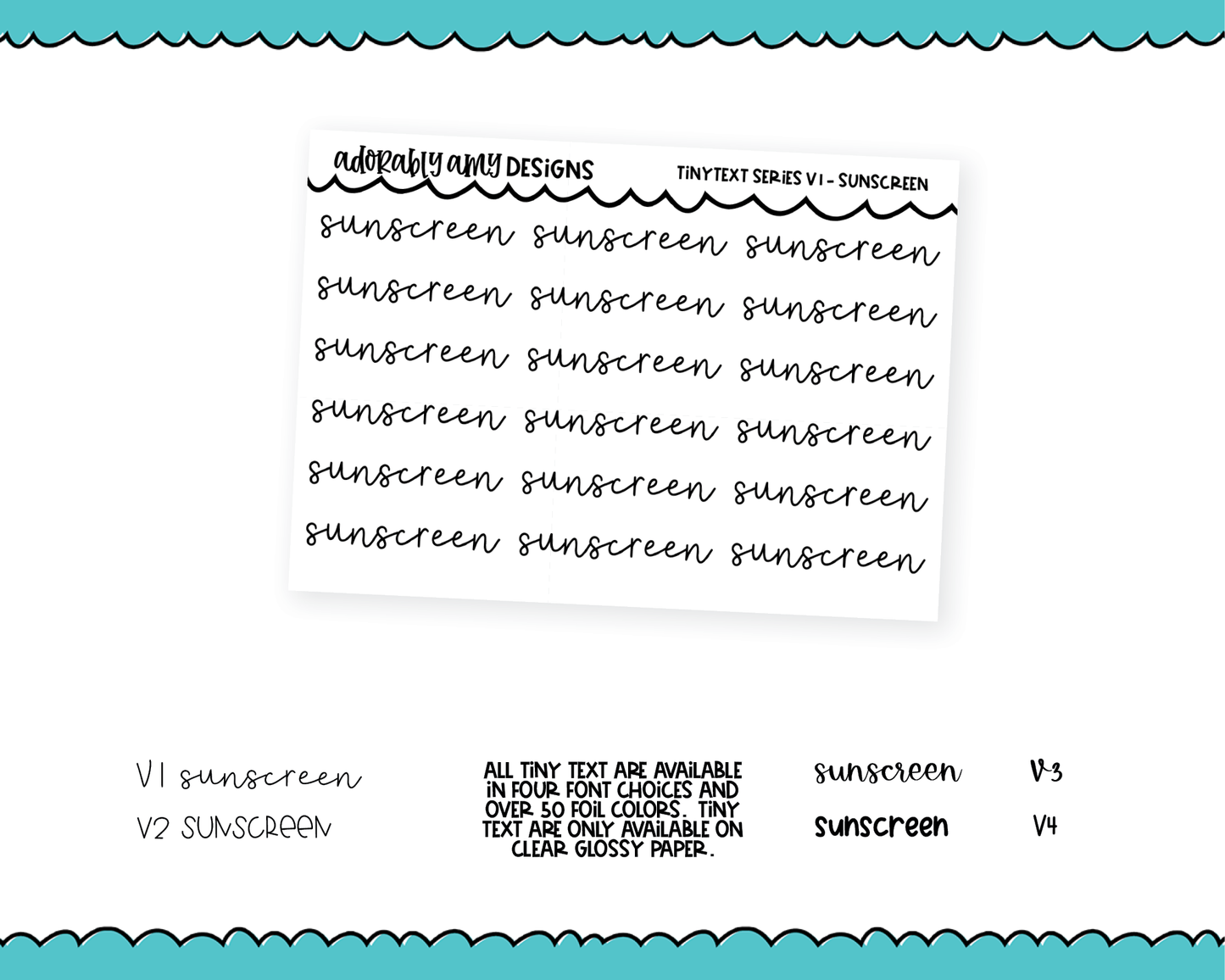 Foiled Tiny Text Series - Sunscreen Checklist Size Planner Stickers for any Planner or Insert