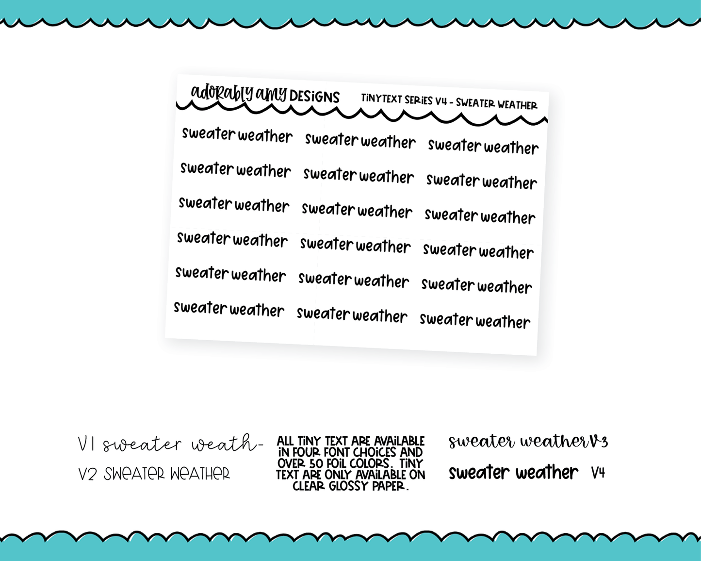 Foiled Tiny Text Series - Sweater Weather Checklist Size Planner Stickers for any Planner or Insert