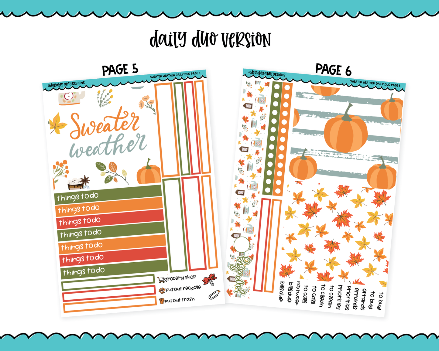 Daily Duo Sweater Weather Fall Autumn Themed Weekly Planner Sticker Kit for Daily Duo Planner