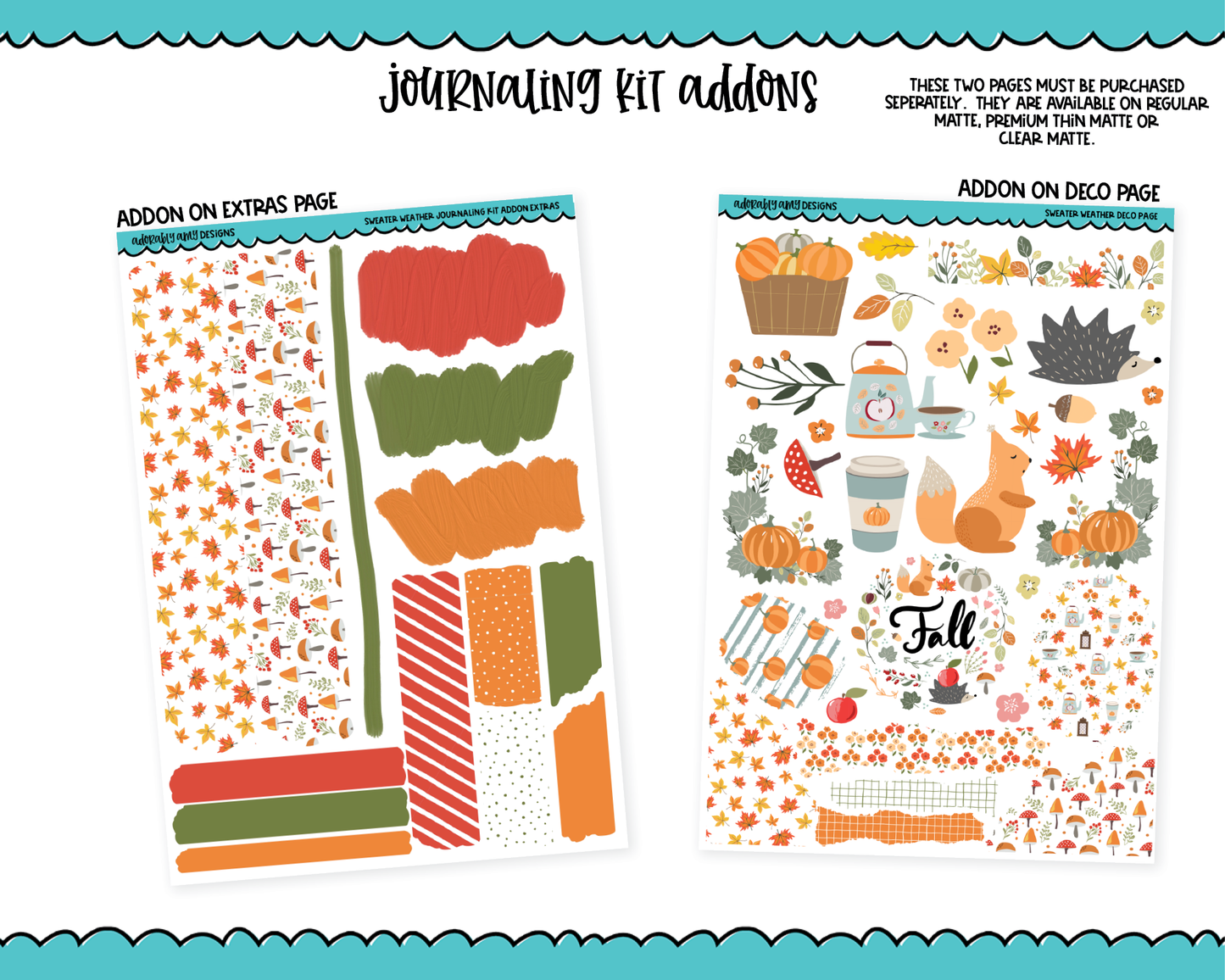 Journaling Kit - Sweater Weather Fall Themed Planner Sticker Kit in White OR Black for Blackout Planners