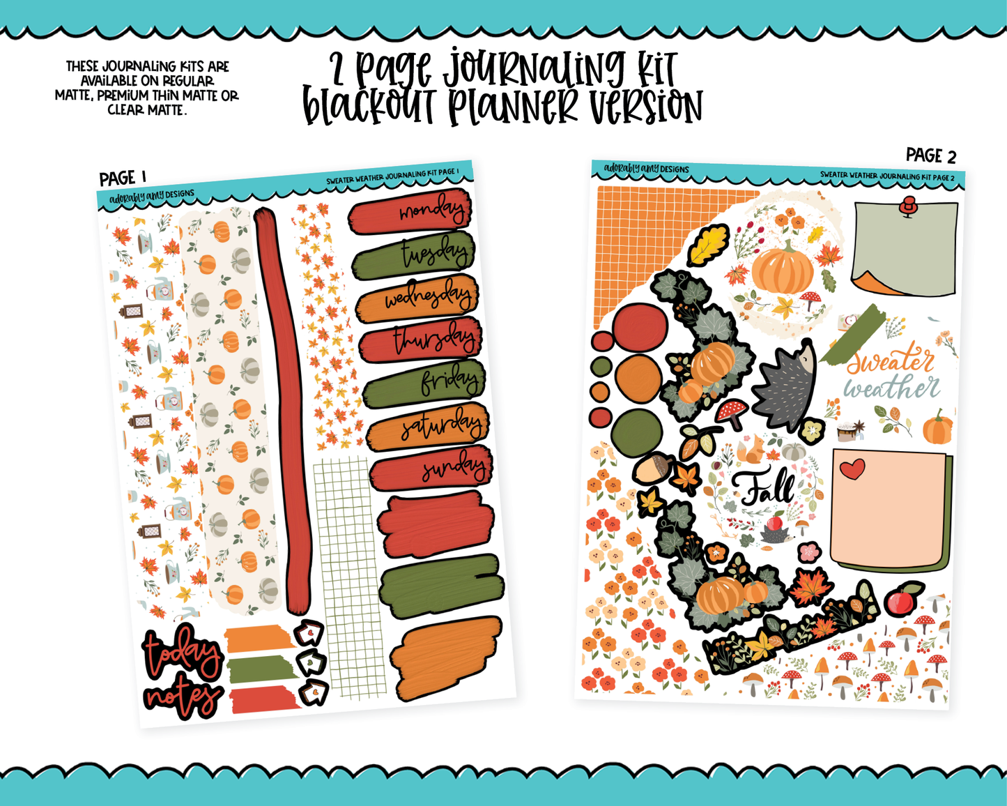 Journaling Kit - Sweater Weather Fall Themed Planner Sticker Kit in White OR Black for Blackout Planners