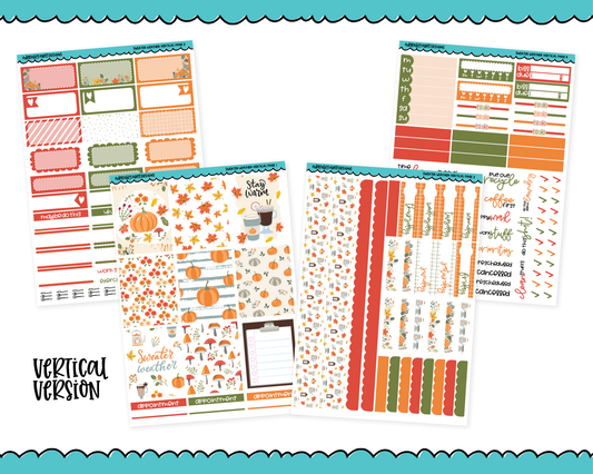Vertical Sweater Weather Autumn Fall Themed Planner Sticker Kit for Vertical Standard Size Planners or Inserts
