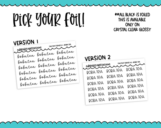 Foiled Tiny Text Series - Boba Tea Checklist Size Planner Stickers for any Planner or Insert