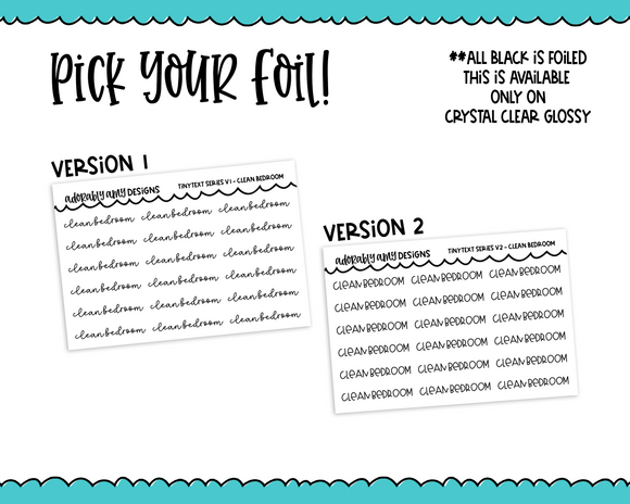 Foiled Tiny Text Series - Clean Bedroom Checklist Size Planner Stickers for any Planner or Insert