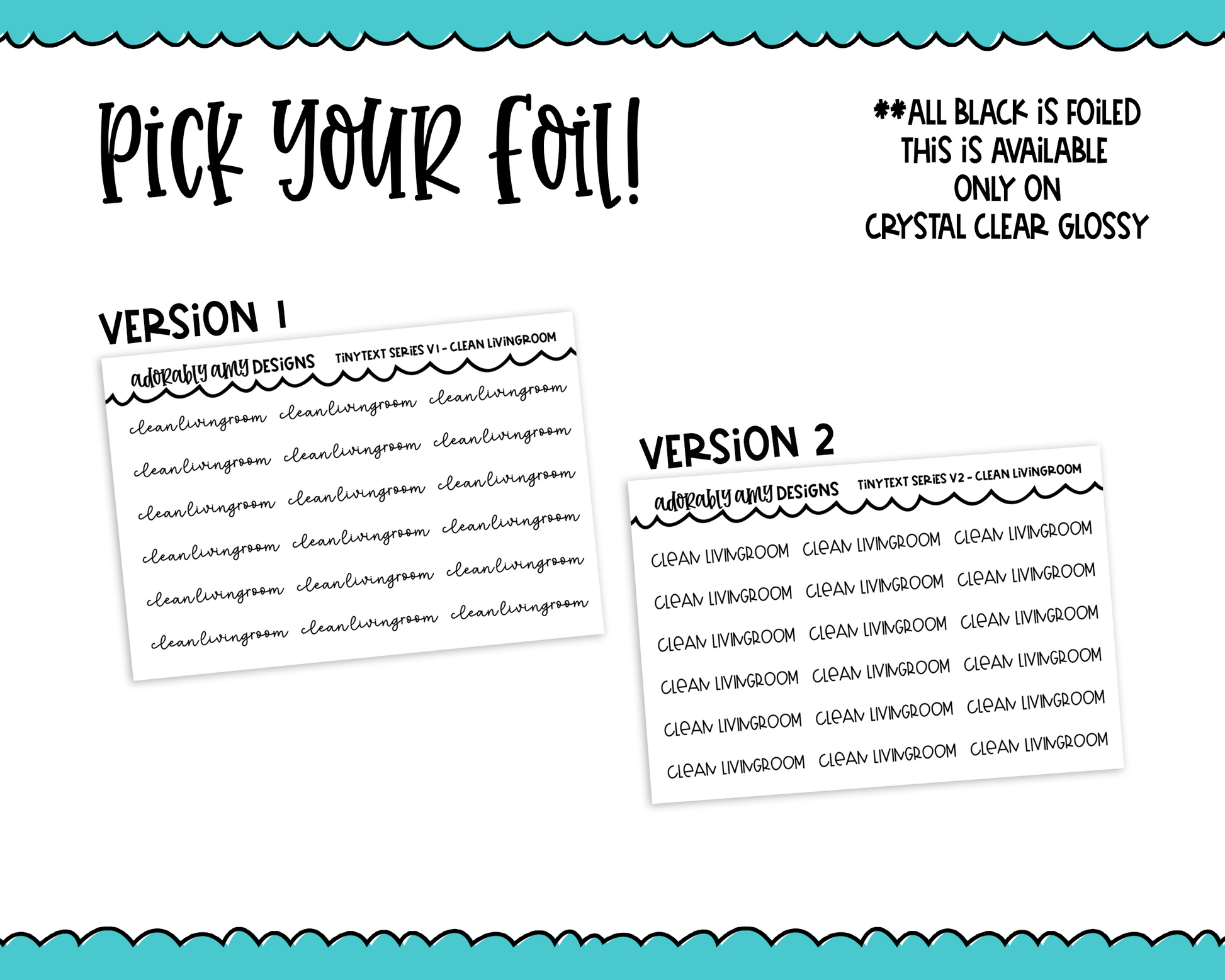 Foiled Tiny Text Series - Clean Living Room Checklist Size Planner Stickers for any Planner or Insert - Adorably Amy Designs