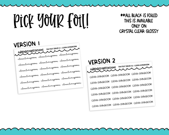 Foiled Tiny Text Series - Clean Living Room Checklist Size Planner Stickers for any Planner or Insert